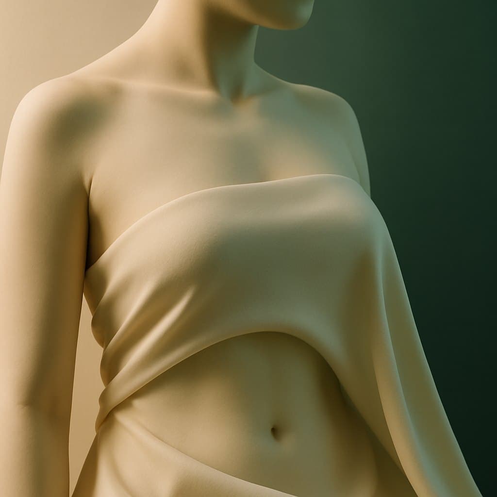 Tasteful inframammary fold and upper abdomen concept image for breast aesthetic surgery