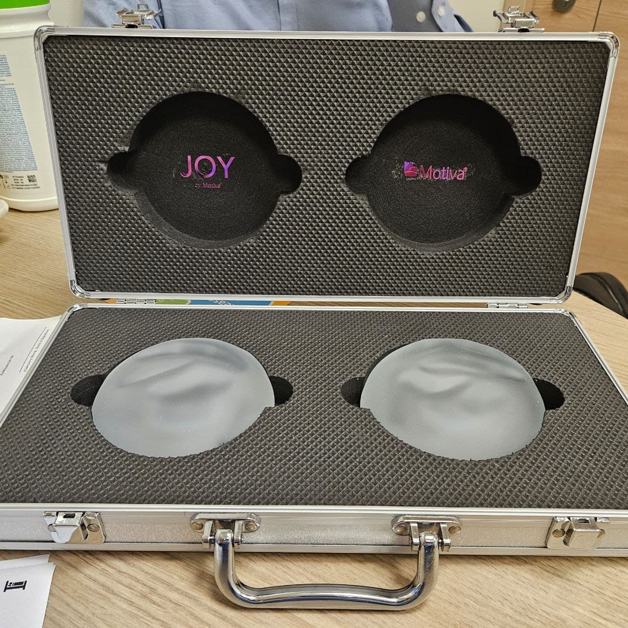 Breast implant samples used during breast augmentation and Motiva implant consultation planning in Singapore